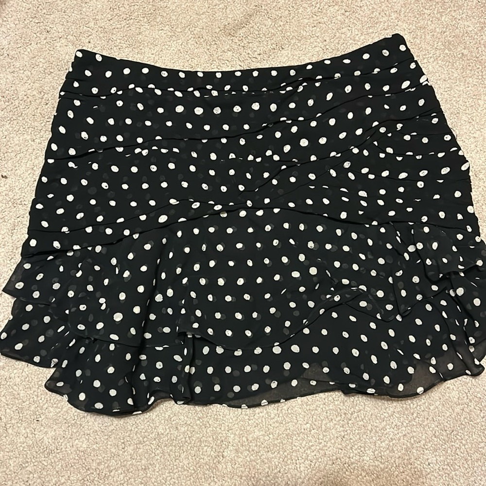 SAINT LAURENT Paris Black White POLKA DOT RUFFLE MINI Skirt 40
